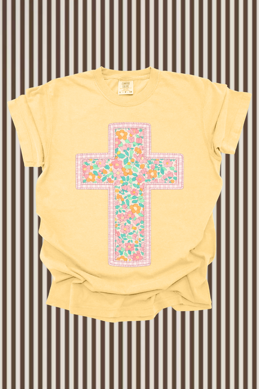Faux Quilted Cross Graphic Tee