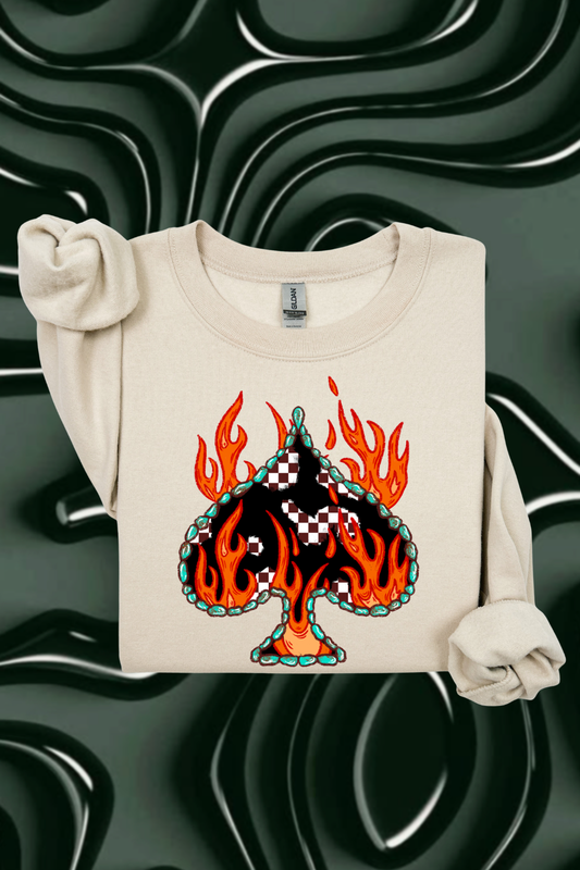 Flaming Checkered Spade Sweatshirt