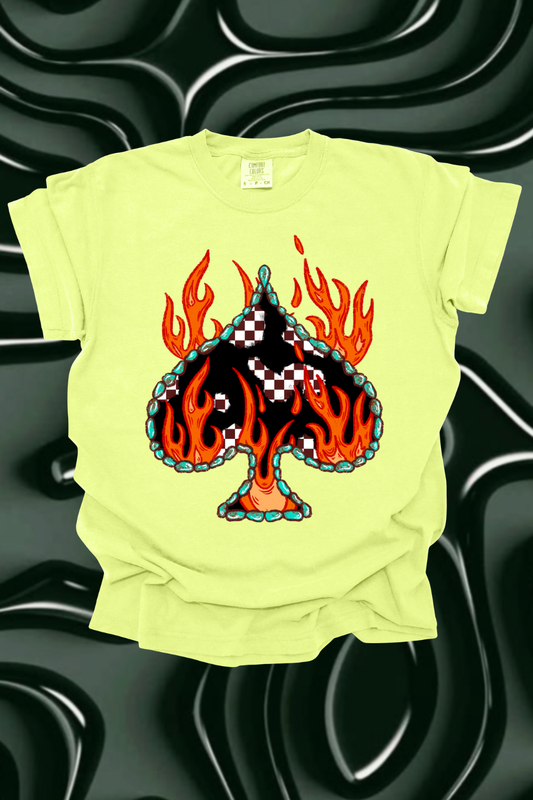 Flaming Checkered Spade Graphic Tee