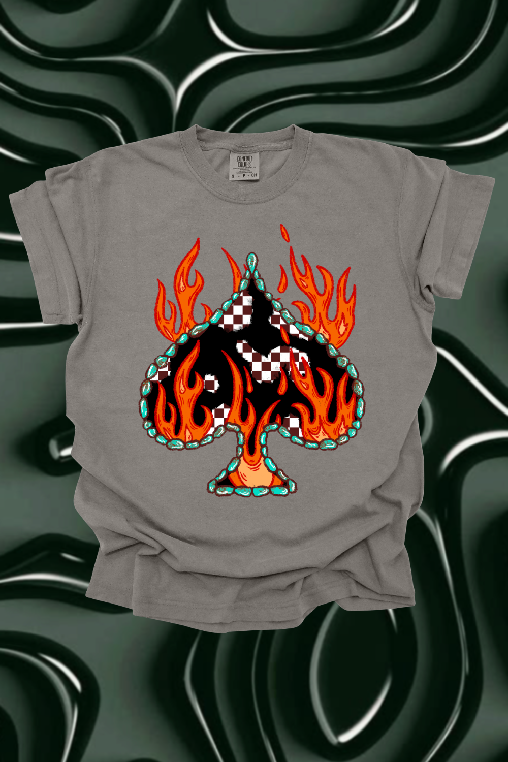 Flaming Checkered Spade Graphic Tee