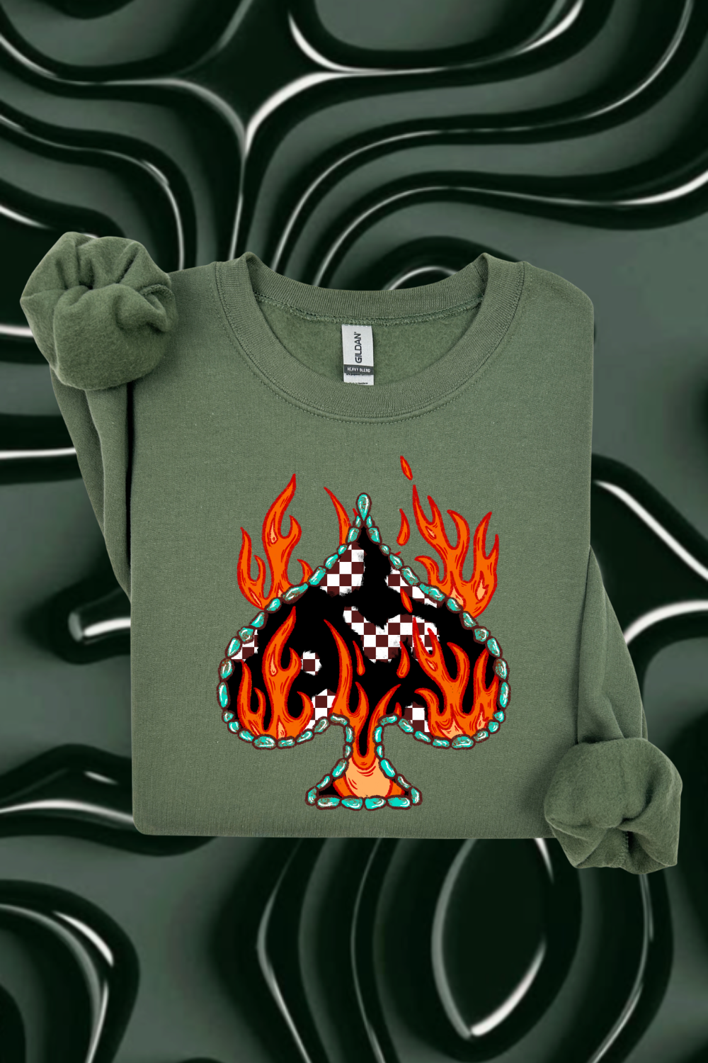 Flaming Checkered Spade Sweatshirt