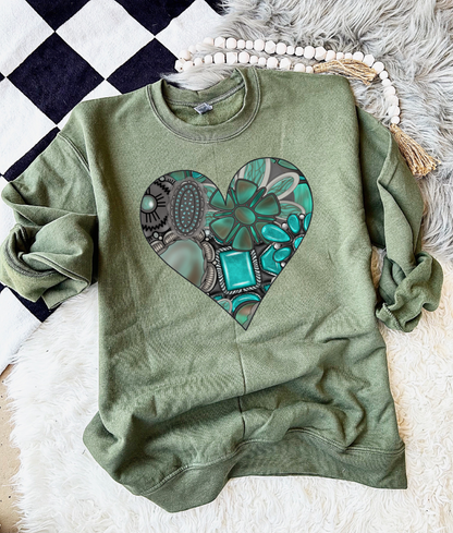 Turquoise Heart Crewneck