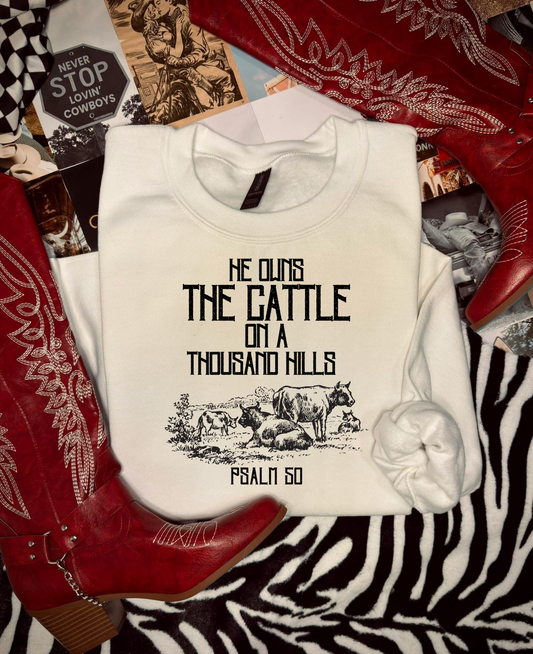 He Owns The Cattle Crewneck