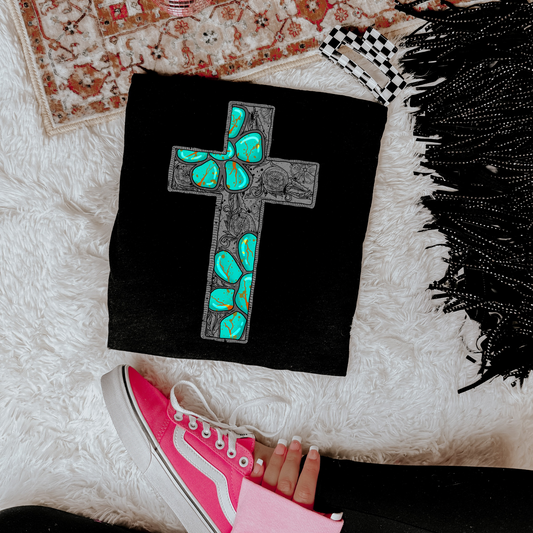 Turquoise Cross Graphic Tee