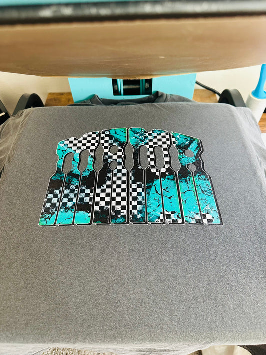 Black & Turquoise Checkered Mama HTV Transfer