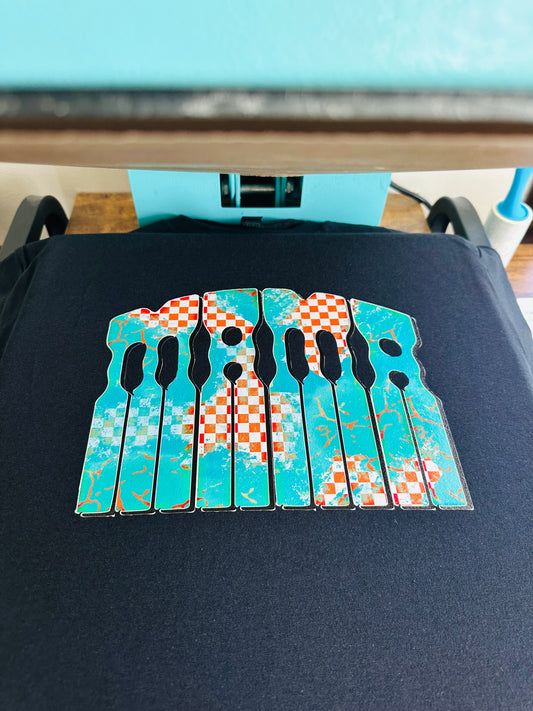 Turquoise & Checkered Mama HTV Transfer