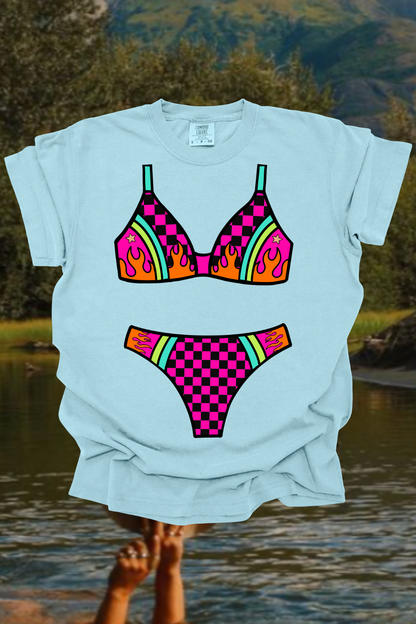 Pink Checkered Bikini Graphic Tee