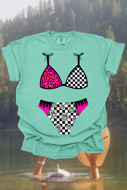 Checkered Flame Bikini Graphic Tee