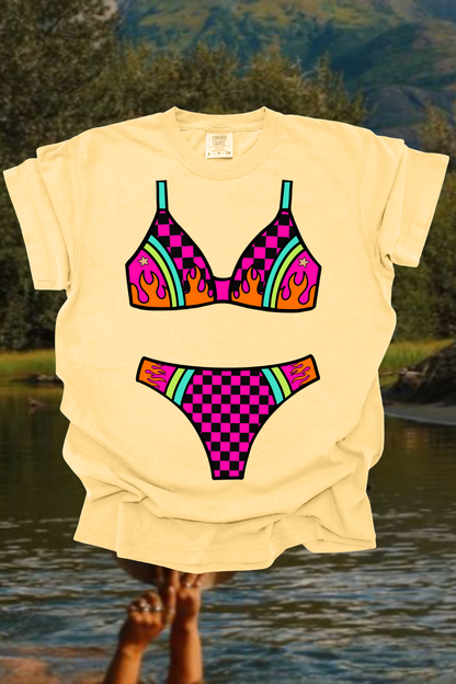 Pink Checkered Bikini Graphic Tee