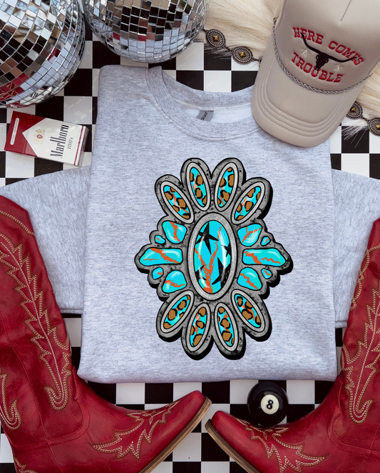 Leopard Turquoise Crewneck