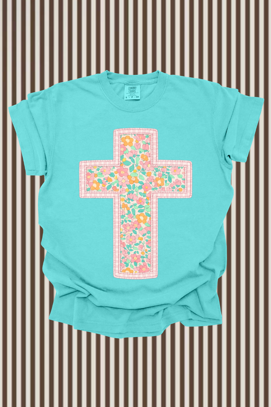 Faux Quilted Cross Graphic Tee