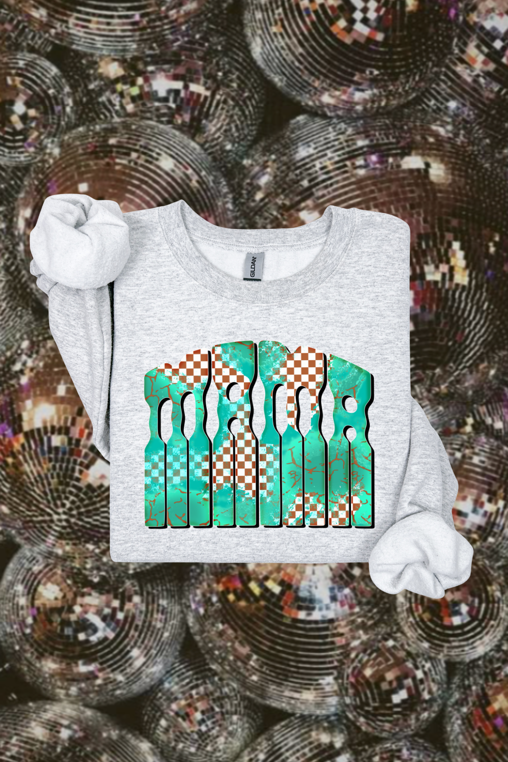 Turquoise Checkered Mama Sweatshirt