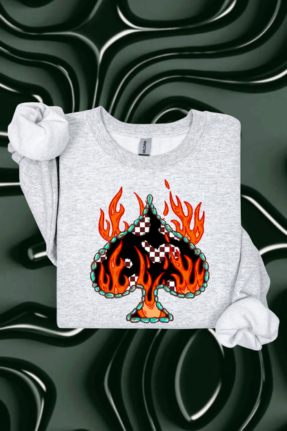 Flaming Checkered Spade Sweatshirt