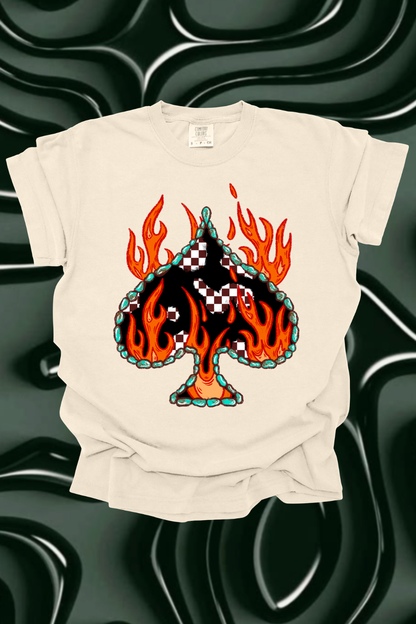 Flaming Checkered Spade Graphic Tee