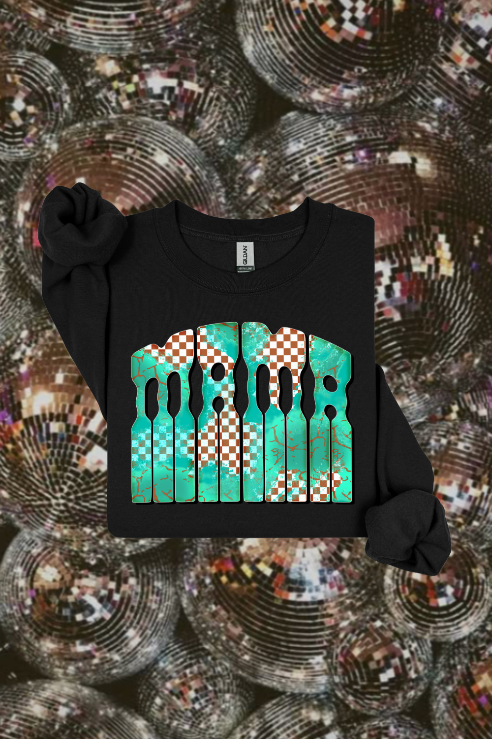 Turquoise Checkered Mama Sweatshirt