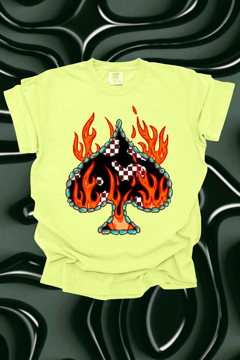 Flaming Checkered Spade Graphic Tee