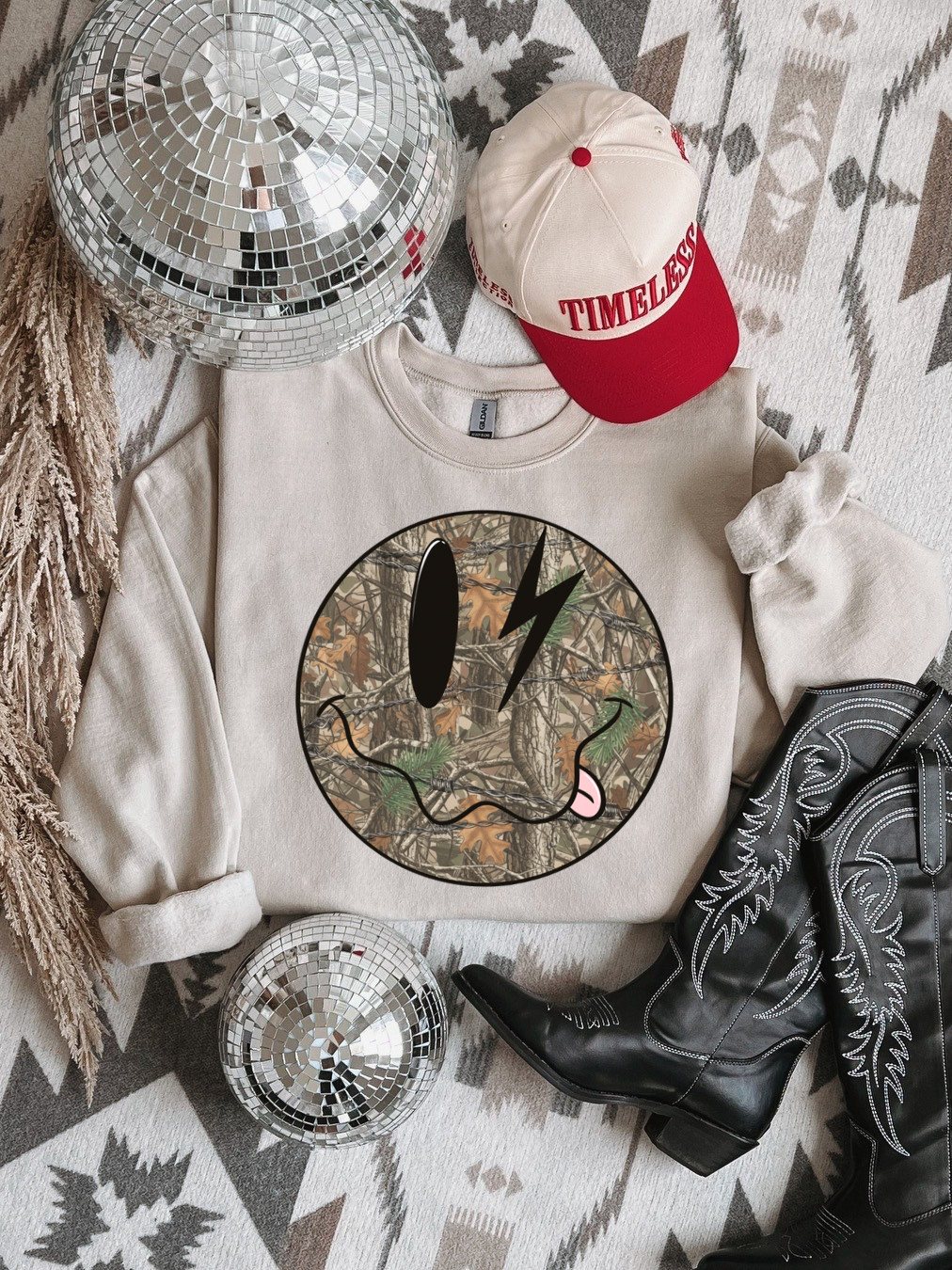 Camo Smiley Crewneck