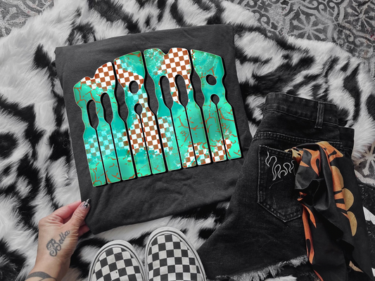 Turquoise & Checkered Mama Graphic Tee