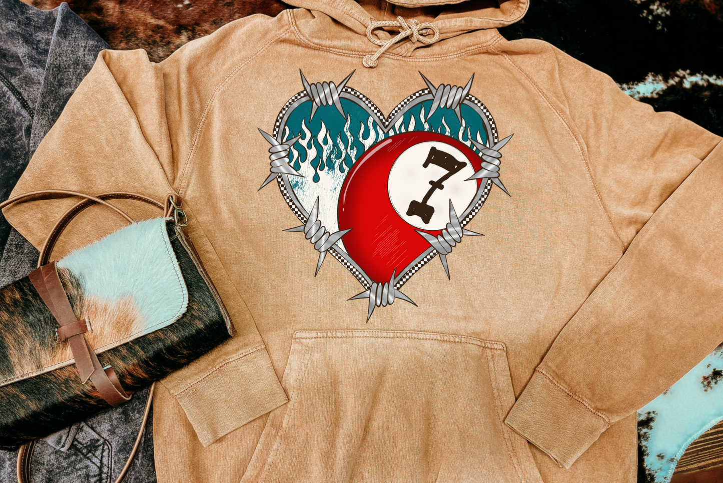 Barbed Wire Heart Mineral Wash Hoodie