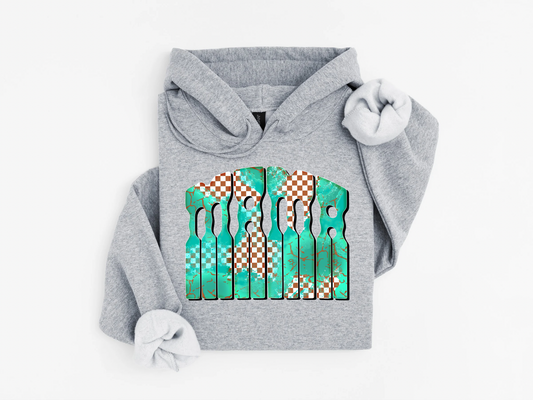 Turquoise & Checkered Mama Hoodie