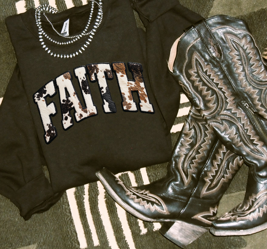Faith Black Cowprint Crewneck