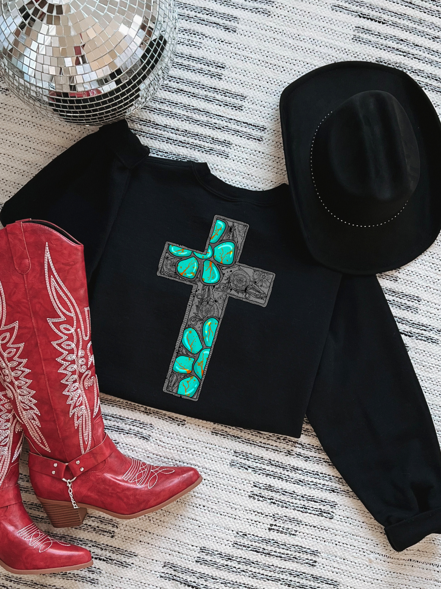 Turquoise Cross Crewneck