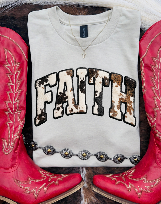 Faith Black Cowprint Graphic Tee