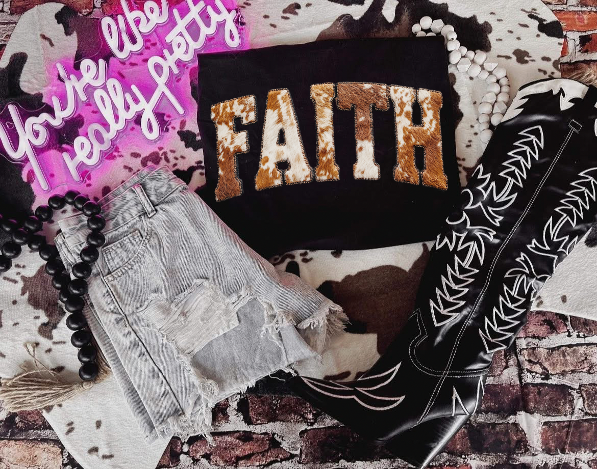 Faith Brown Cowprint Graphic Tee