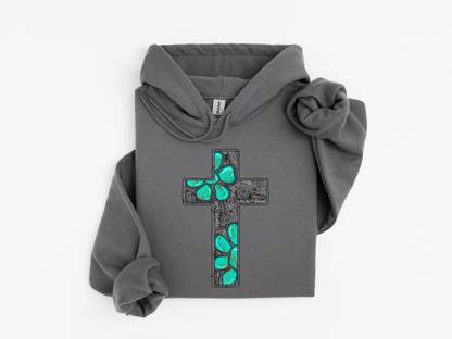 Turquoise Cross Hoodie