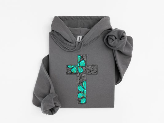 Turquoise Cross Hoodie