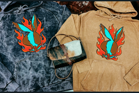 Turquoise & Flames Mineral Wash Hoodie