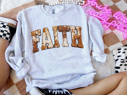 Faith Brown Cowprint Crewneck